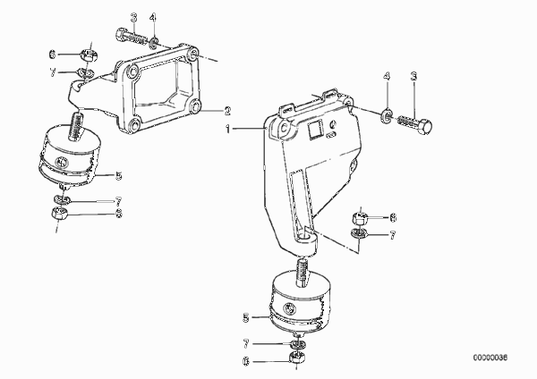 Подвеска двигателя/демпфер для BMW E12 520 M20 (схема запчастей)