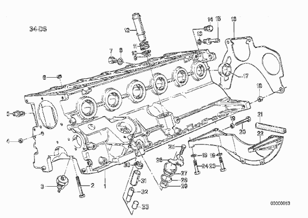 Блок-картер двигателя для BMW E30 325ix M20 (схема запчастей)