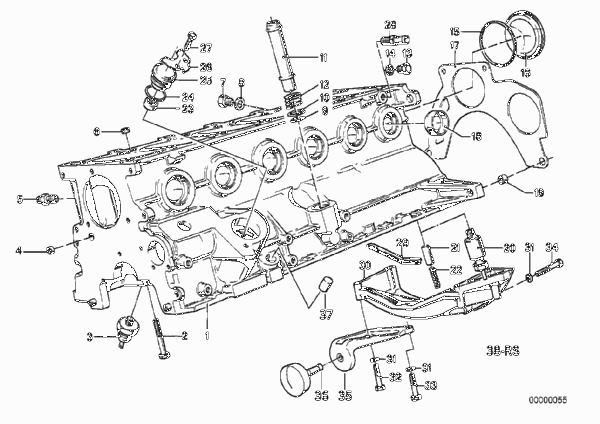 Блок-картер двигателя для BMW E28 525e M20 (схема запчастей)