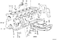 Блок-картер двигателя для BMW E28 524d M21 (схема запасных частей)