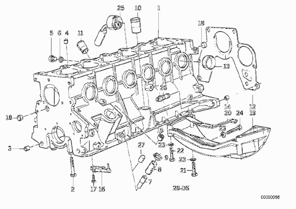 Блок-картер двигателя для BMW E30 324td M21 (схема запчастей)