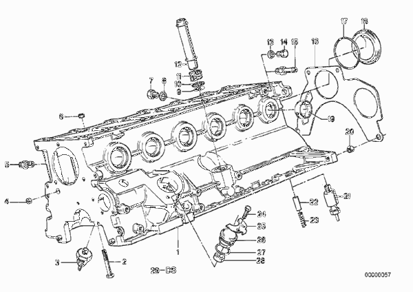 Блок-картер двигателя для BMW E28 525e M20 (схема запчастей)