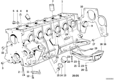 Блок-картер двигателя для BMW E34 524td M21 (схема запасных частей)