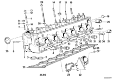 головка блока цилиндров для BMW E30 324d M21 (схема запасных частей)