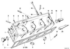головка блока цилиндров для BMW E30 316 M10 (схема запасных частей)