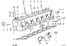 головка блока цилиндров для BMW E28 524td M21 (схема запасных частей)