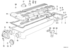 Крышка головки блока цилиндров для BMW E34 M5 3.6 S38 (схема запасных частей)