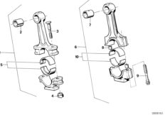 Шатун кривошипно-шатунного механизма для BMW E12 520 M10 (схема запасных частей)
