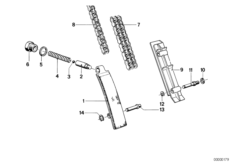 Приводная цепь механ.газораспределения для BMW E23 728i M30 (схема запасных частей)