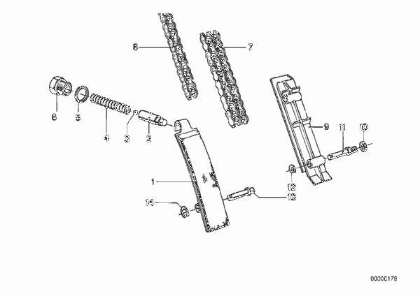 Приводная цепь механ.газораспределения для BMW E12 535i M30 (схема запчастей)