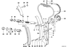 Приводная цепь механ.газораспределения для BMW E28 M5 S38 (схема запасных частей)