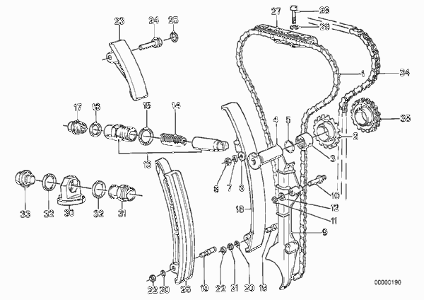 Приводная цепь механ.газораспределения для BMW E28 M5 S38 (схема запчастей)