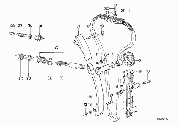 Приводная цепь механ.газораспределения для BMW E30 320is S14 (схема запчастей)
