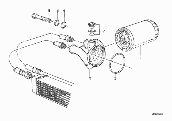 Смазочная система-масляный фильтр для BMW E30 325ix M20 (схема запчастей)