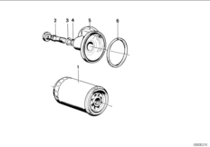 Смазочная система-масляный фильтр для BMW E30 323i M20 (схема запасных частей)