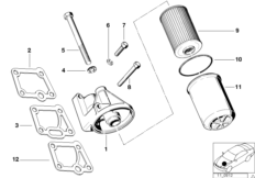 Смазочная система-масляный фильтр для BMW E28 528i M30 (схема запасных частей)