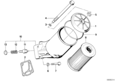 Смазочная система-масляный фильтр для BMW E32 735i M30 (схема запасных частей)