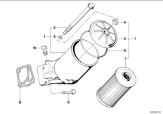 Смазочная система-масляный фильтр для BMW E34 530i M30 (схема запасных частей)