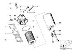 Смазочная система-масляный фильтр для BMW E28 M535i M30 (схема запасных частей)