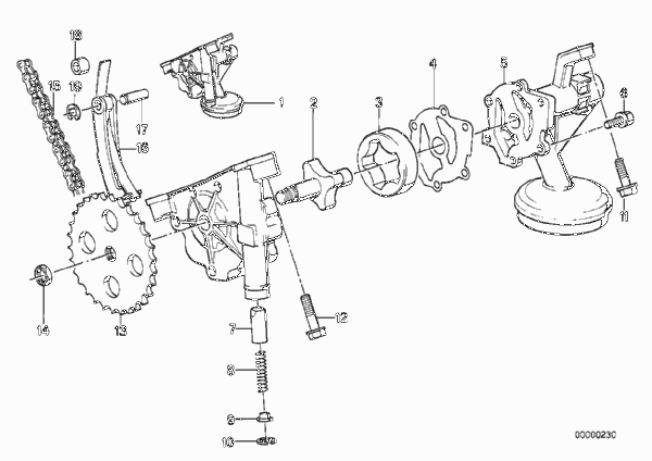 Смазочная система/маслян.насос с прив. для BMW E34 535i M30 (схема запчастей)