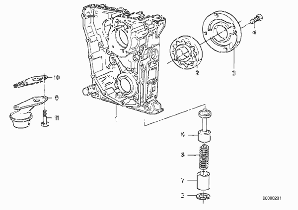 Смазочная система/маслян.насос с прив. для BMW E30 318is M42 (схема запчастей)