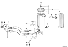 Смазочная система-масляный фильтр для BMW E32 750i M70 (схема запасных частей)