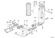 Смазочная система-масляный фильтр для BMW E34 524td M21 (схема запасных частей)