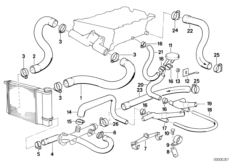 Водяной шланг системы охлаждения для BMW E30 318is M42 (схема запасных частей)