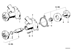 Водяная помпа системы охлаждения для BMW E30 325i M20 (схема запасных частей)