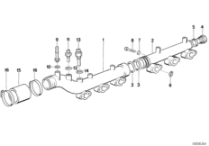 Водяной шланг системы охлаждения для BMW E34 M5 3.6 S38 (схема запасных частей)