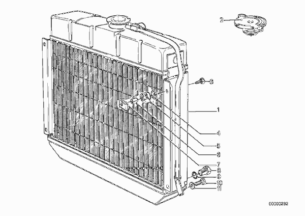 Радиатор охлаждающей жидкости для BMW E12 518 M10 (схема запчастей)