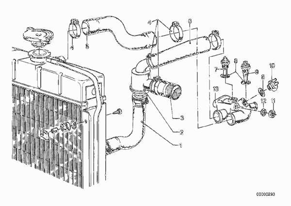 Термостат сист.охлаждения/водяной шланг для BMW E12 520 M10 (схема запчастей)