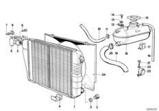 Радиатор вод.охл./расш.бачок/кожух вент. для BMW E12 520 M20 (схема запасных частей)