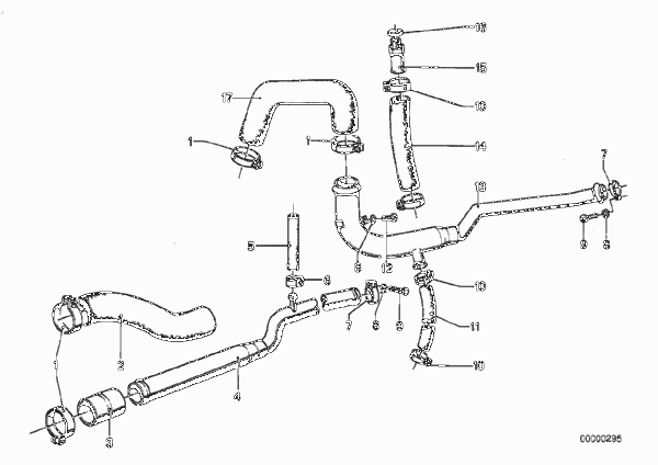 Водяной шланг системы охлаждения для BMW E12 518 M10 (схема запчастей)