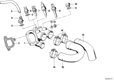 Термостат сист.охлаждения/водяной шланг для BMW E23 735i M30 (схема запасных частей)