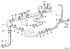 Термостат сист.охлаждения/водяной шланг для BMW E28 518i M10 (схема запасных частей)