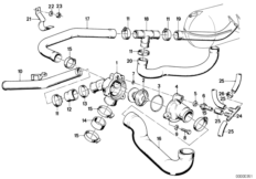 Водяной шланг системы охлаждения для BMW E28 M5 S38 (схема запасных частей)