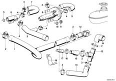 Водяной шланг системы охлаждения для BMW E23 732i M30 (схема запасных частей)