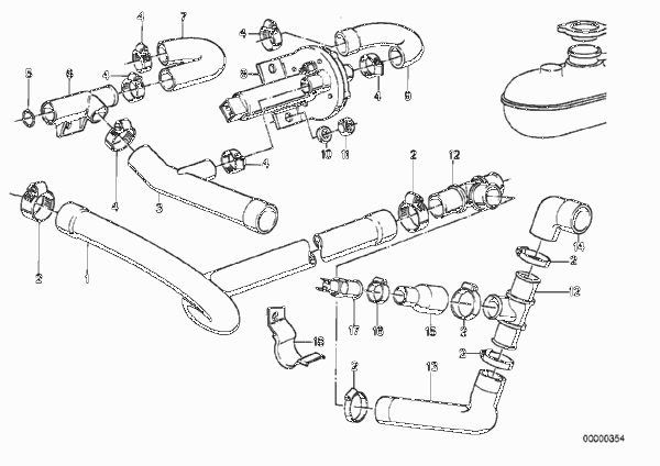 Водяной шланг системы охлаждения для BMW E23 735i M30 (схема запчастей)