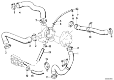 Водяной шланг системы охлаждения для BMW E28 520i M20 (схема запасных частей)