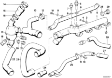 Термостат сист.охлаждения/водяной шланг для BMW E30 320is S14 (схема запасных частей)