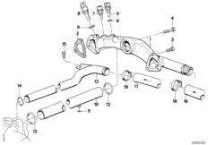 Трубопровод системы охлаждения для BMW E32 750i M70 (схема запасных частей)