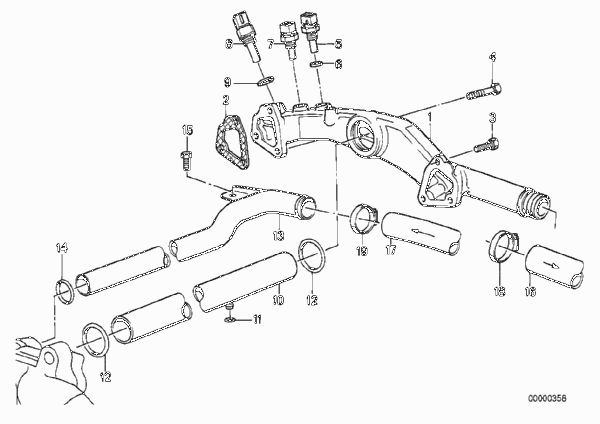 Трубопровод системы охлаждения для BMW E32 750i M70 (схема запчастей)