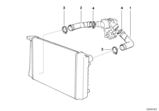 Водяной шланг системы охлаждения для BMW E32 750i M70 (схема запасных частей)