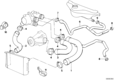 Водяной шланг системы охлаждения для BMW E34 535i M30 (схема запасных частей)