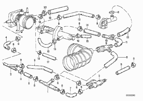 Двигатель с вакуумной сист.управления для BMW E28 525e M20 (схема запчастей)