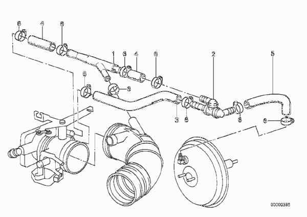 Двигатель с вакуумной сист.управления для BMW E34 525i M20 (схема запчастей)