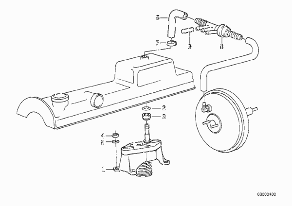 Вакуумный насос с трубопроводом для BMW E30 324td M21 (схема запчастей)