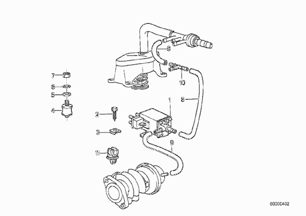 Вакуумная система управления AGR для BMW E30 324td M21 (схема запчастей)