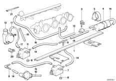 Двигатель с вакуумной сист.управления для BMW E34 M5 3.6 S38 (схема запасных частей)